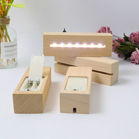 Support d'affichage LED à base carrée en bois alimenté par piles AAA pour usage domestique, design moderne, lumière blanc chaud à intensité variable, lampe de nuit artistique DIY