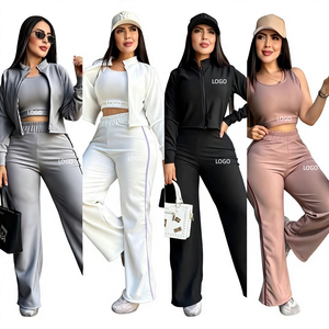 Ensemble de yoga haut de gamme 3 pièces pour <span class=keywords><strong>femme</strong></span>, décontracté, ample, au-dessus du genou, extensible dans les 4 sens, effet push-up, <span class=keywords><strong>avec</strong></span> broderie de lettres, taille XL, vêtements de sport - Product Image 1