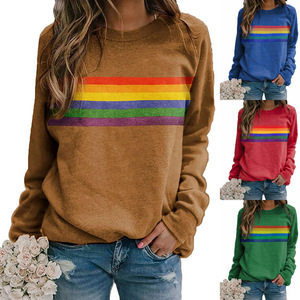 Colorful Women <strong>Rainbow</strong> <strong>Tops</strong> Ladies Fashion Striped Hoodie Sweater Female Casual Long Sleeve O-neck Pullovers for Women - Product Image 1