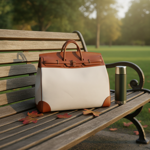 Sac de voyage en platine inspiré du style Old Money vintage Grand sac de week-end en toile et cuir pour homme - Product Image 3