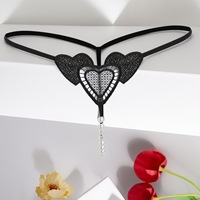 Tanga Sexy con Cuentas y Bordado de Corazón, Panty Transparente con Forma de Corazón, Transpirable y con Tirantes en T