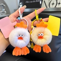 Porte-clés en peluche mignon en forme de canard de dessin animé en fausse fourrure de lapin, idéal pour la décoration de voiture et de sac à dos, cadeau