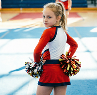 Seragam Cheerleading Sekolah Kustom Merah Putih Biru Dongker Atasan Lengan Panjang Rok Lipit Latihan Tim Pakaian Cheer SMA