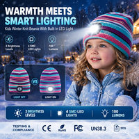 Bonnet en tricot acrylique pour enfants avec lumières LED, rayé, couvre-chef d'hiver, trois modes de luminosité pour le camping en plein air, les jeux dans la neige, les promenades nocturnes