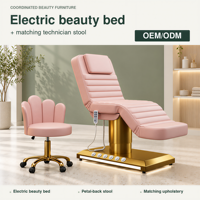 Lit de beauté électrique avec tabouret d'esthéticienne assorti, ensemble chaise de soin rose pour spa, salon, soins de la peau, traitement des cils, mobilier OEM ODM