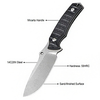 Couteau de survie en acier 14C28N haute dureté avec manche en Micarta, lame fixe, couteau de collection, couteau cadeau avec étui Kydex