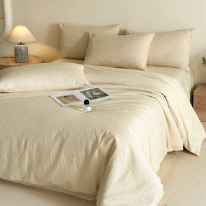 Washed Tencel <b>Bedding</b> <b>Set</b> 4 Pcs Solid Color Jacquard Duvet Cover Sheets Summer Home Use - Product Image 5