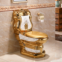 Ensemble WC et Lave-Mains Style Luxe Royal, Salle de Bain Céramique, Or, à Poser, Avec Pied, Deux Pièces