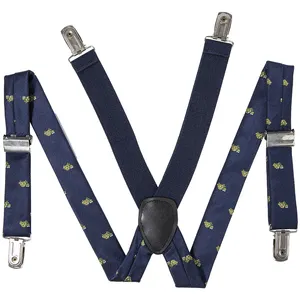 Kids' Navy Microfiber Polyester X-Shape Suspenders with Clips Green Turtle Pattern and Navy Elastic Band for Boys and Girls