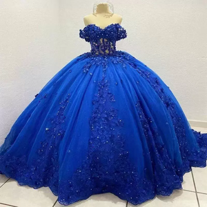 Belvedere Solo <strong>Dress</strong> with <strong>Blue</strong> Three-dimensional Flowers One-shoulder High-end <strong>Puffy</strong> Skirt Tail Heavy Work Performance Costume