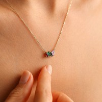 Collier pendentif poire personnalisable Haomi CE avec pierres de naissance, zircon et pierres multiples, en acier inoxydable doré pour femme, vente en gros et personnalisation