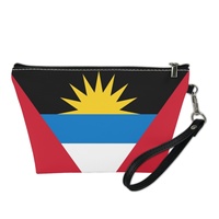 Sac cosmétique en cuir PU avec anse, motif drapeau personnalisé d'Antigua, idéal pour les voyages, le rangement de produits de beauté et la vente en gros