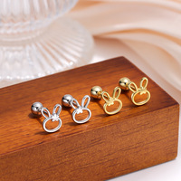 Boucles d'oreilles clous mignonnes en argent sterling 925 plaqué or 14K, motif lapin, dos plat, clous d'oreilles lapin en argent 925