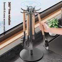 Support rotatif pour spatules de cuisine avec porte-cuillères suspendu, rangement de comptoir, un seul niveau, en métal, design moderne et épuré
