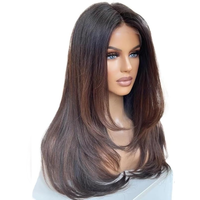Perruque 100% cheveux vierges européens non traités, longue et droite, brune, avec dentelle frontale et dessus en soie