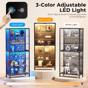Vitrine moderne en verre SENYU avec 6 étagères, éclairage LED réglable pour le rangement dans le salon - Product Image 5