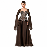Robe de soirée saoudienne sans bretelles, ornée de perles, avec haut à volants, en mousseline de soie, longue, à manches évasées, pour femme, pour mariage, fête ou cérémonie