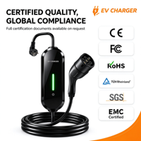 Chargeur EV portable 3,5 kW 16A 220V monophasé avec contrôle Wi-Fi via application, station de charge rapide EVSE pour voiture électrique, utilisation à domicile et en voyage
