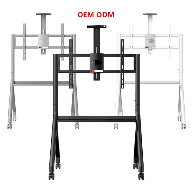 QDE LED TV Trolley Cart 15 Degrees Moveable Interactive Panel Stand Steel Mobile Stand for Smart Board 100" 120kg Capacity