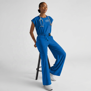 Ensemble de tenue médicale extensible pour <span class=keywords><strong>femme</strong></span>, uniforme médical à manches courtes avec <span class=keywords><strong>pantalon</strong></span> de jogging, vêtements de travail élégants pour salon de beauté et clinique dentaire - Product Image 1