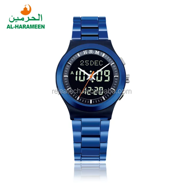 Fabrik HA-6106 Edelstahl Metall muslimische Gebetsarmbanduhr für Mann AL HARAMEEN Mehrfunktions-Islamische Azan-Moschee-Uhr