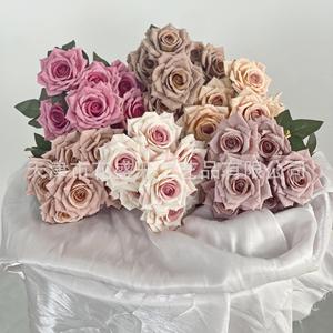 Ramo de Rosas Artificiales Cappuccino y Manta Rose, Flores de Seda de Alta Simulación, Decoración para el Hogar, Decoración para Bodas - Product Image 1