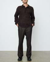Vente en gros Design personnalisé Polo en tricot mohair à manches longues pour hommes, couleur unie, fausse fourrure, pelucheux, col boutonné