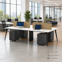 Postazione di Lavoro per Ufficio a 4 Posti con Schermo Acustico e Gestione Cavi per Uffici Tecnologici