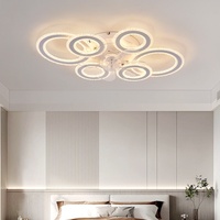 Ventilateur de plafond LED circulaire à 6 anneaux en fer, 110W, variateur d'intensité + télécommande 2.4G, 110V, montage en surface, CRI 90 élevé pour salon et chambre à coucher