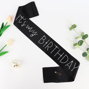 Banda de Cumpleaños Negra con Pedrería, Decoraciones para Niñas y Mujeres - Product Image 4