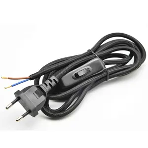 Горячая Распродажа плетеный кабель питания с европейской вилкой 304 переключатель шнур питания для настольной лампы одобренный VDE