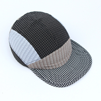 Casquette de camping rétro à 5 panneaux en tissu froissé, à carreaux et rayures, avec logo personnalisé, patchwork, vente en gros