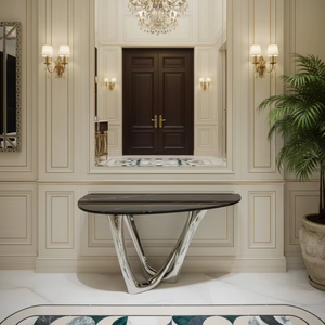 Console d'entrée élégante <span class=keywords><strong>de</strong></span> style nordique moderne, table d'entrée en acier inoxydable poli pour bureau, hall d'entrée et zone <span class=keywords><strong>de</strong></span> réception - Product Image 4