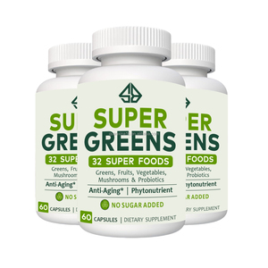 แคปซูลผลไม้และผักออร์แกนิกสีเขียว เพิ่มพลังงานและสุขภาพทางเดินอาหาร 60 แคปซูลวีแกนสำหรับผู้ใหญ่ - Product Image 1