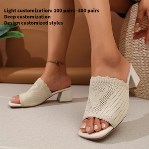 Nouvelles Sandales Sexy à Talons Hauts Épais pour <span class=keywords><strong>Femme</strong></span>, Tissu Tressé, Tête Plate en Forme de Taureau, Bout Ouvert, Chaussure <span class=keywords><strong>Femme</strong></span> W-XT-08 - Product Image 5