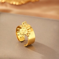 Bague ouverte unisexe personnalisée en acier inoxydable électroplaqué, design créatif visage de soleil amusant, pour Halloween, décoration de doigt