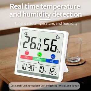 Digital LCD Indoor Convenient Temperature Sensor Humidity Meter Clock Thermometer Hygrometer Gauge Weather Station For Gift
