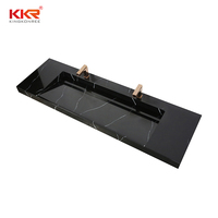 KKR Vente en Gros Lavabo Vasque Moderne de Salle de Bain en Marbre Noir, Lavabo à Poser en Pierre à Texture Marbrée pour Meuble-Lavabo