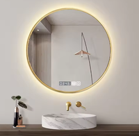 Miroir de salle de bain LED rond moderne et minimaliste avec rétroéclairage, commande tactile et affichage de l'heure pour coiffeuse, hôtel, salle de maquillage - Vente en gros