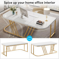 Bureau de direction de luxe en bois et métal blanc or pour bureau/étude avec un grand bureau spacieux
