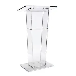 Clear Lucite Perspex Acrylic Podium Pulpit Lectern with Open Back and Shelf