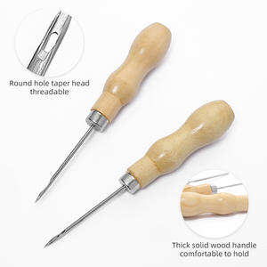Aiguille à coudre double en bois naturel pour la réparation de chaussures, aiguille droite, aiguille à perforer le cuir, aiguille à crochet avec manche en bois, perce-aiguille - Product Image 4