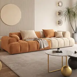 Italian Cream Style Puff Sofa Living Room Furniture I Shape Corner Microfiber Fabric Sofa Modern Modular Sofa Combination Set