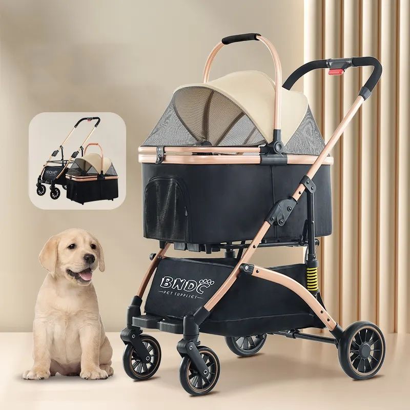 Custom High Quality Foldable Large Capacity Pet Stroller 4 Wheels Dog Cat Stroller