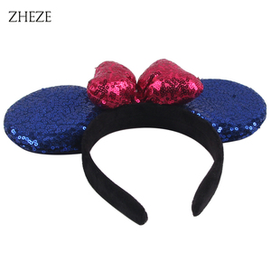 Accessoires de cheveux cosplay oreilles de souris classiques et mignonnes, nœud à paillettes, grand bandeau oreilles de souris noir pour enfants - Product Image 6