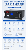 Batería de Almacenamiento de Energía para el Hogar Fuxile FXX-512-300-YFR de 19 Pulgadas para Montaje en Rack, LiFePO4, 51.2V, 300Ah, 15.36kWh, BMS de 200A, 6000 Ciclos de Vida Útil