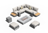 Ensemble de salon de jardin modulable 5 pièces avec table et foyer en pierre de lave gris foncé