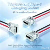 Conector USB Tipo-C Hembra LN-001 de 2 Pines, Cable Precableado, Carcasa Transparente, Montaje en Panel, Toma de Carga, Interfaz de Carga DIY