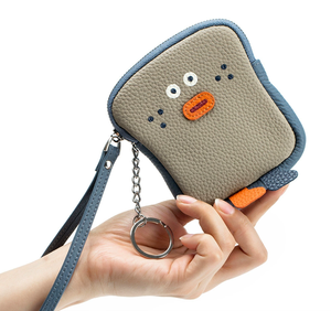 Portefeuille en cuir vintage à fermeture éclair, portable, pour un usage quotidien, porte-cartes, fermeture à fermoir, design toast, sac à monnaie, breloque - Product Image 3