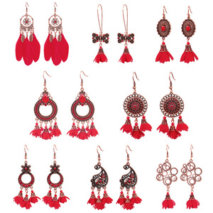 Flower <b>Drop</b> Earrings Women Red Bohemia Alloy Antique <b>Bronze</b> Plated Wedding Party Jewelry Fashion Accessories - Product Image 1